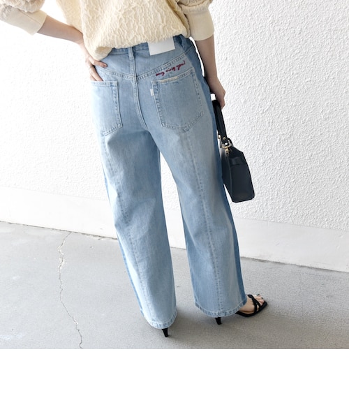 SHIPS any:〈洗濯機可能〉サイドライン ストレート ワイド デニム