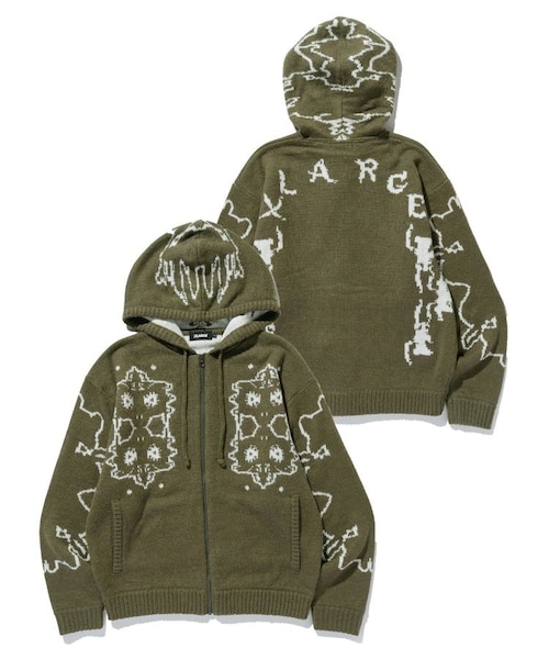 JACQUARD FUZZY ZIP UP HOODED SWEATER｜エクストララージの通販