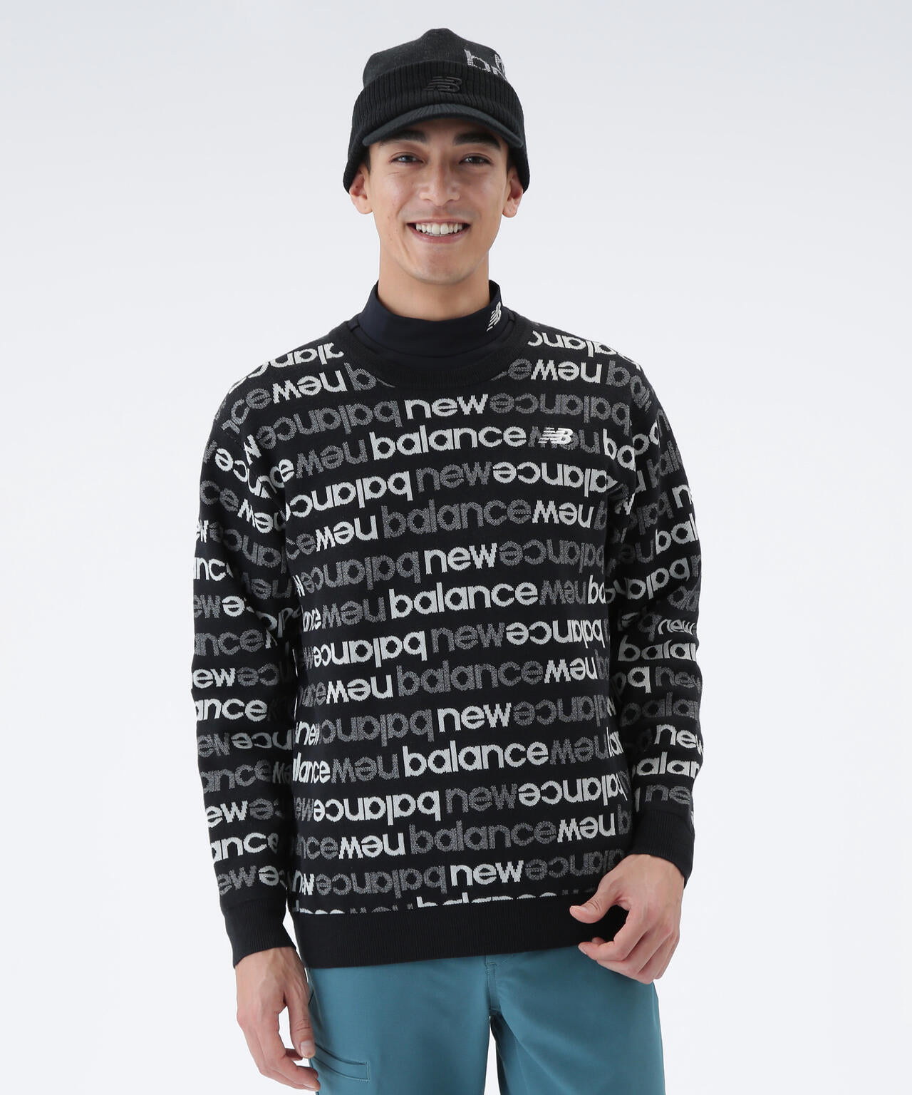 アップサイドダウンロゴボーダー 吸湿発熱 クルーネック ニット プル