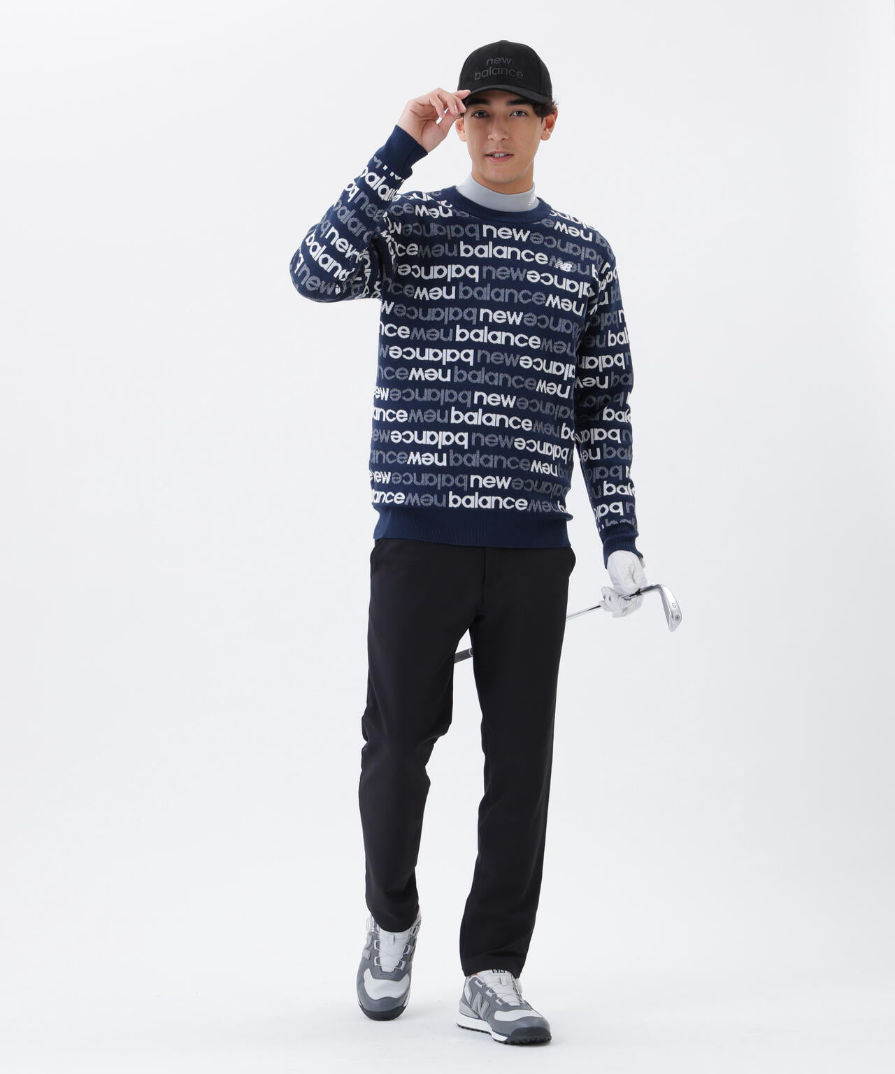 アップサイドダウンロゴボーダー 吸湿発熱 クルーネック ニット プル