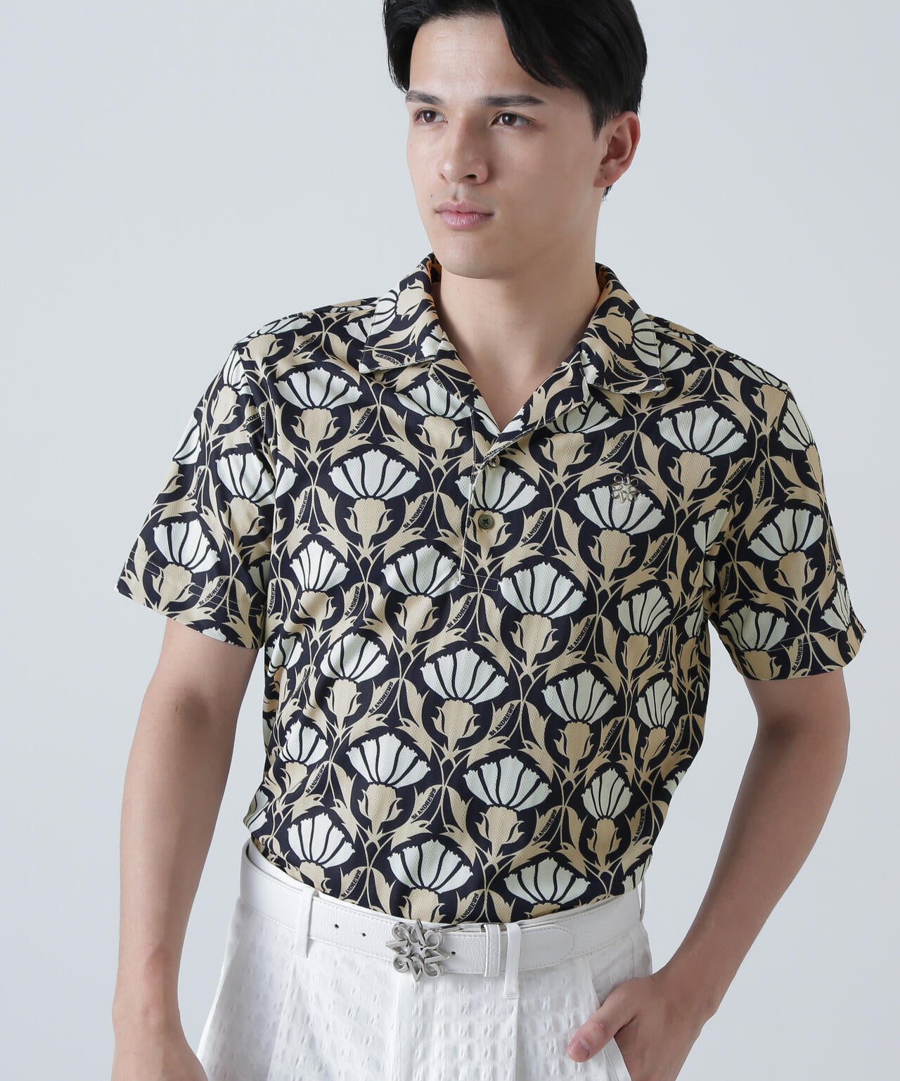 カノコサッカーストライプアザミ柄半袖シャツ (MENS) | St ANDREWS