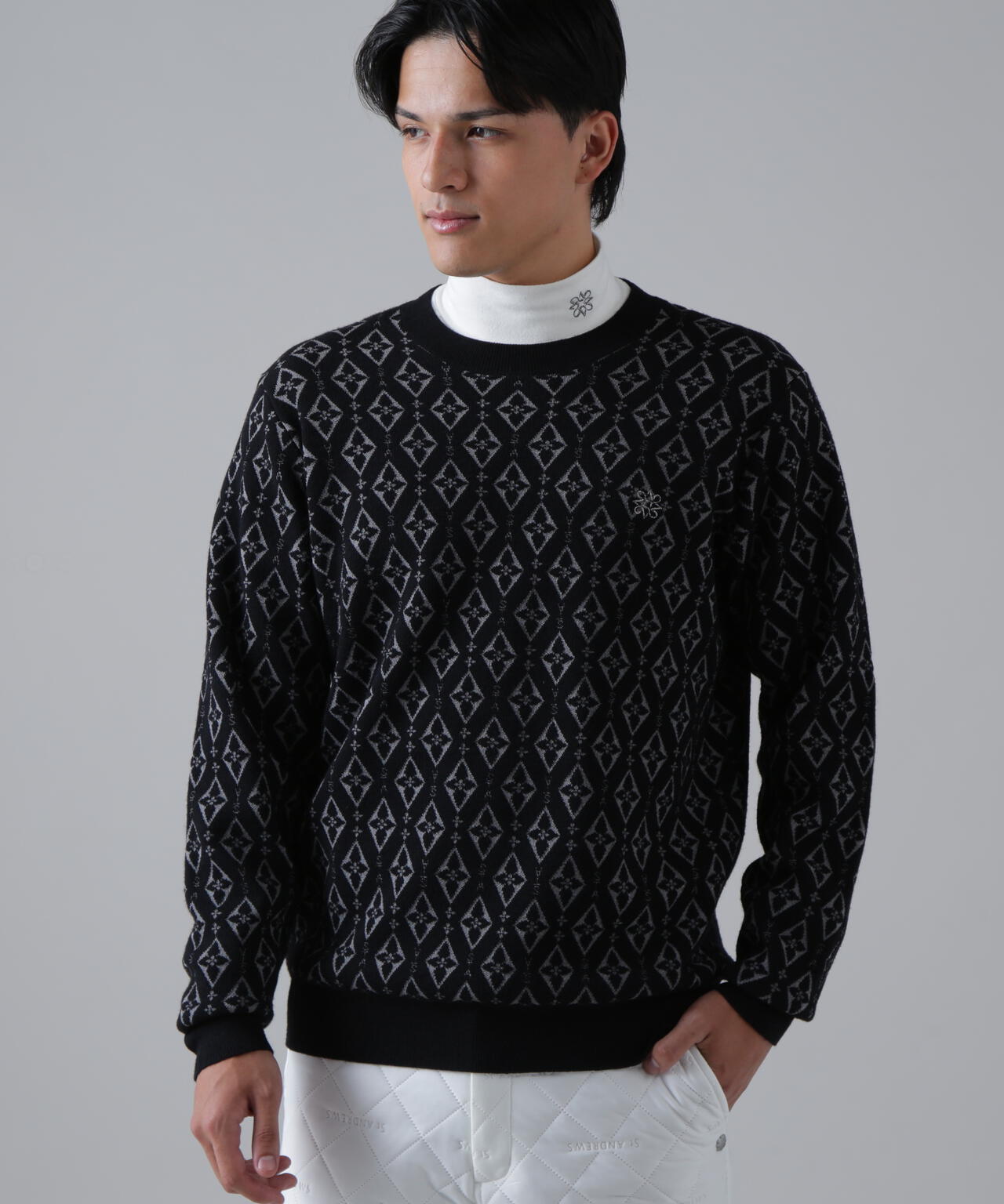 16Gダイヤロゴジャガードクルーネックニットプルオーバー (MENS) | St