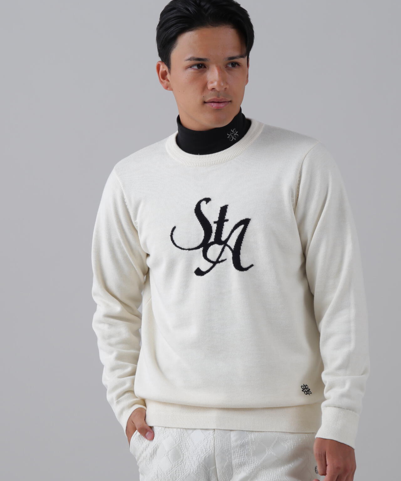 12GSTAインターシャクルーネックニットプルオーバー (MENS) | St