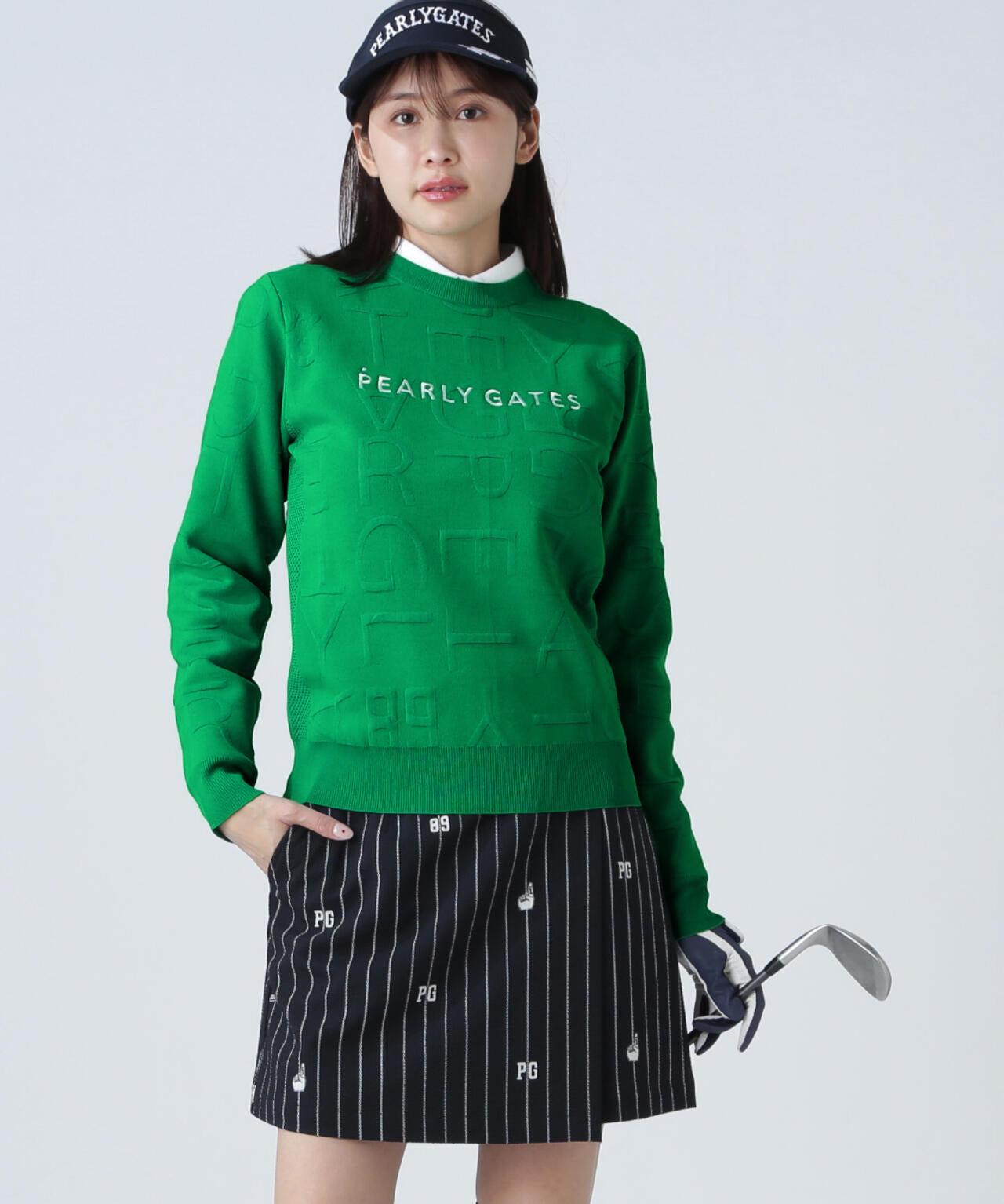 14Gクルーネックニットプルオーバー ＜ジャガードロゴ総柄＞ | PEARLY