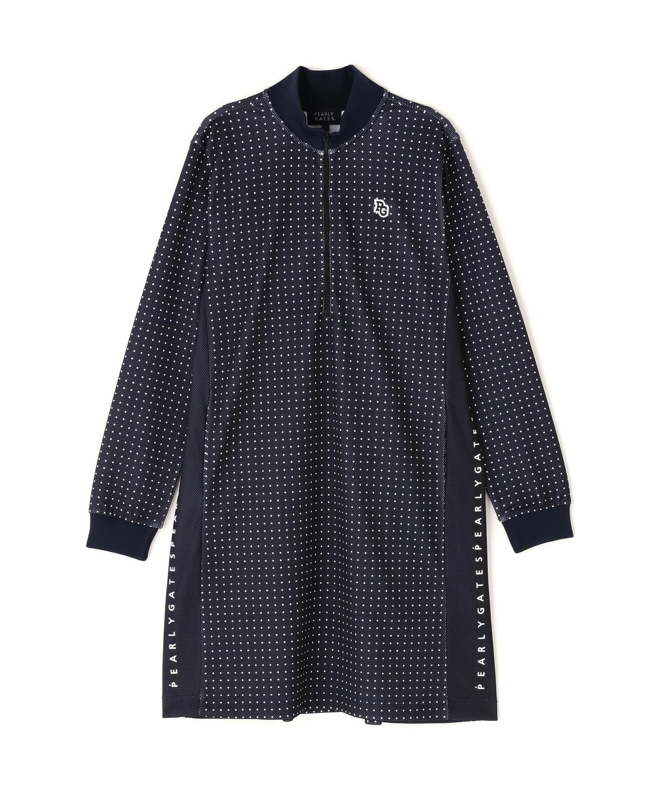 メッシュダンボール ハーフジップアップワンピース ＜ミニドット柄