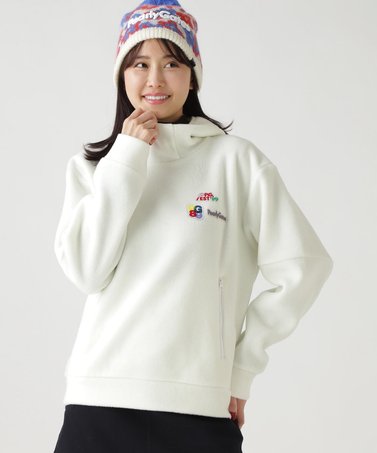 レーヨンブレンドストレッチフリースフーディプルオーバー | PEARLY