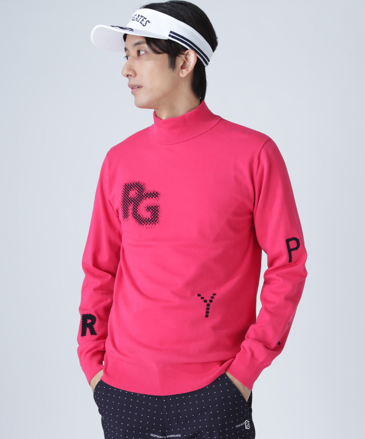 12G部分ジャガードカシミヤタッチコットンハイネックニットプル