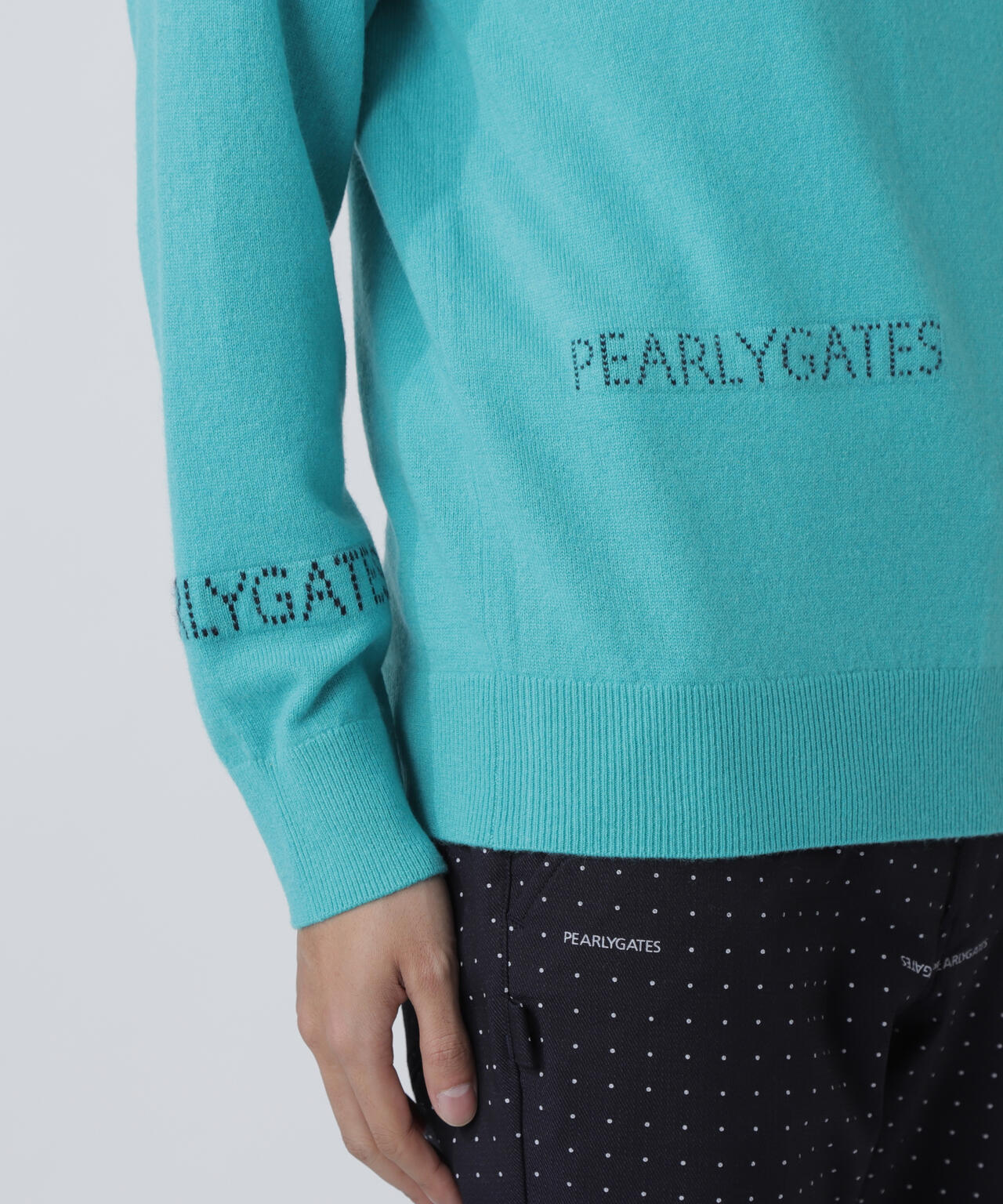 12G部分ジャガードカシミヤ100クルーネックニットプルオーバー