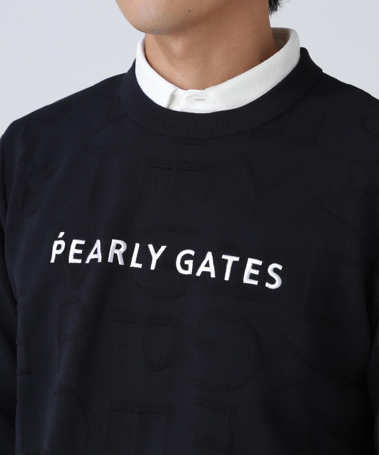 14Gクルーネックニットプルオーバー ＜ジャガードロゴ総柄＞ | PEARLY