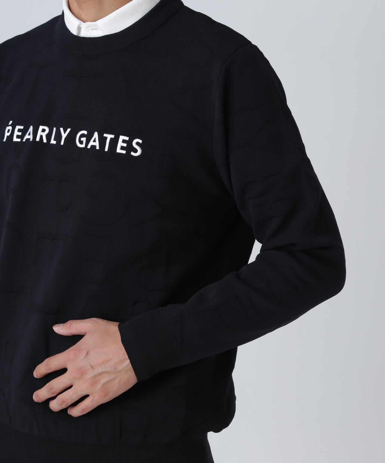 14Gクルーネックニットプルオーバー ＜ジャガードロゴ総柄＞ | PEARLY