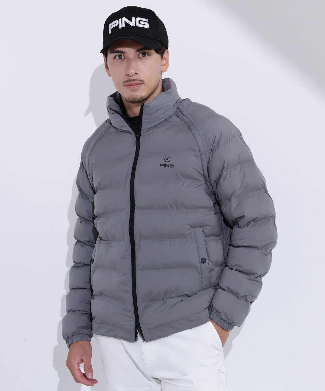 PING APPAREL】全方向ストレッチ接結ボーダー2WAY中綿ブルゾン