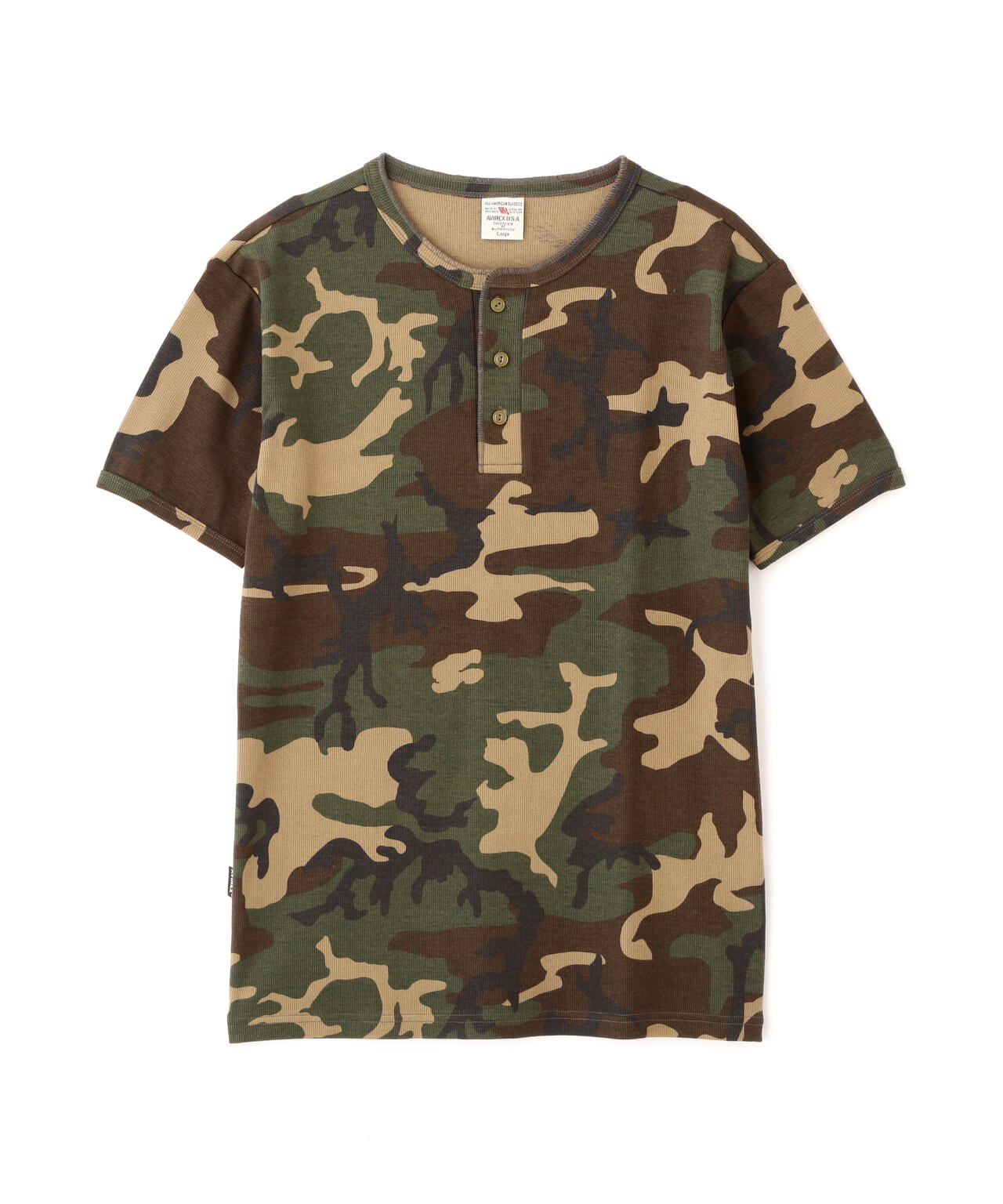 WEB限定》《DAILY/デイリー》 RIB S/S HENLEY NECK T-SHIRT CAMOUFLAGE