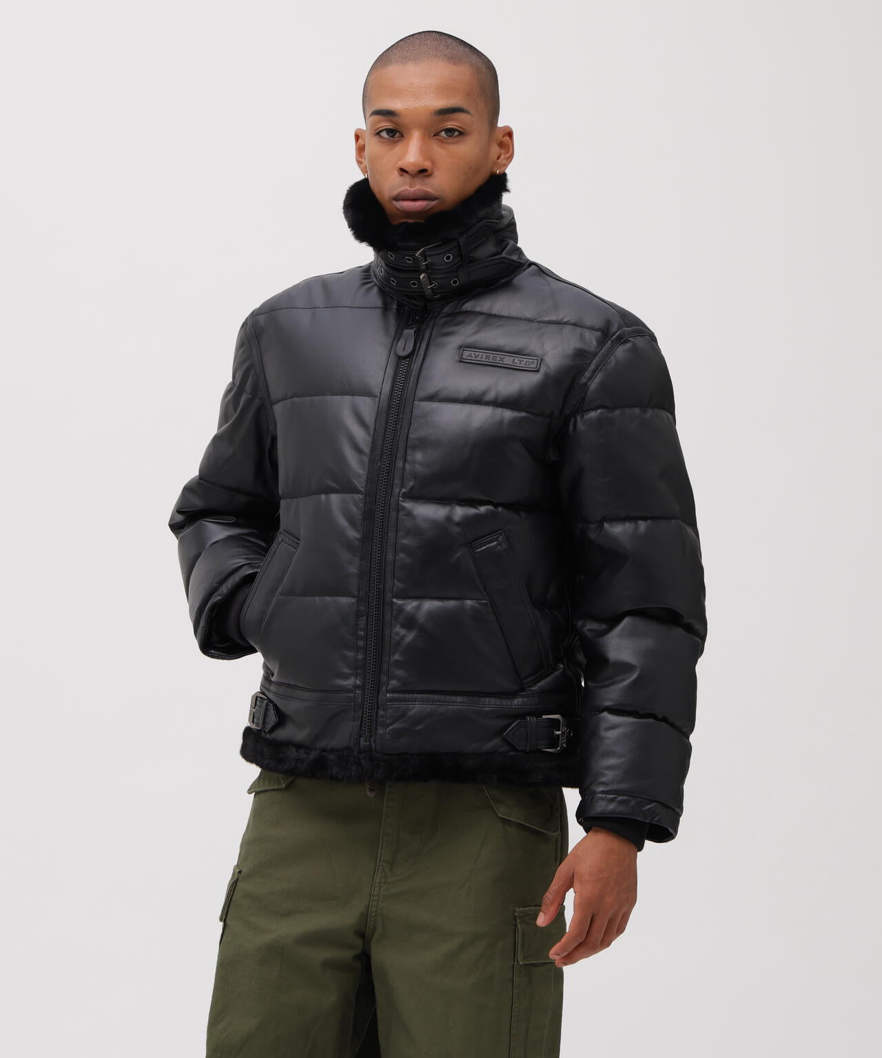 LEATHER DOWN BOMMER JACKET / レザー ダウン ボマー ジャケット