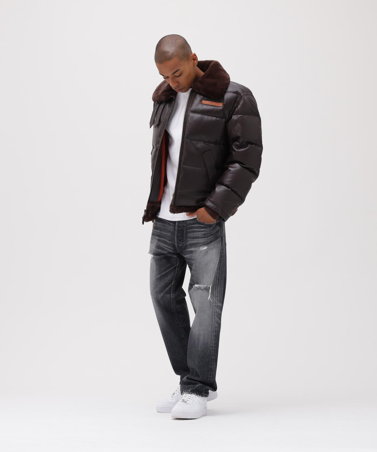 LEATHER DOWN BOMMER JACKET / レザー ダウン ボマー ジャケット