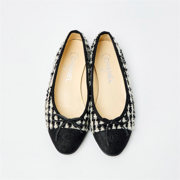 CHANEL パンプス 36C G02819 ブラック ホワイト ツイード レザー