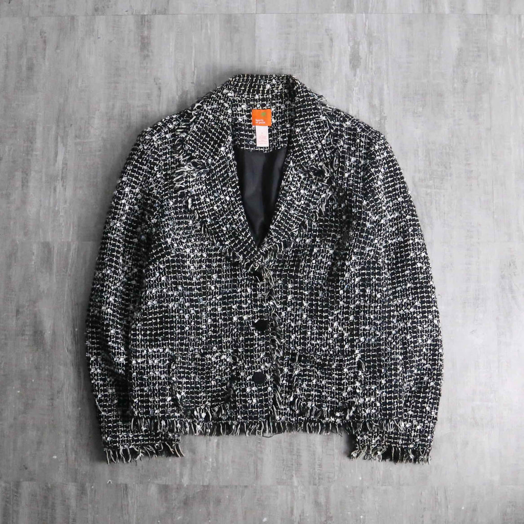 monotone tweed short fringe jacket