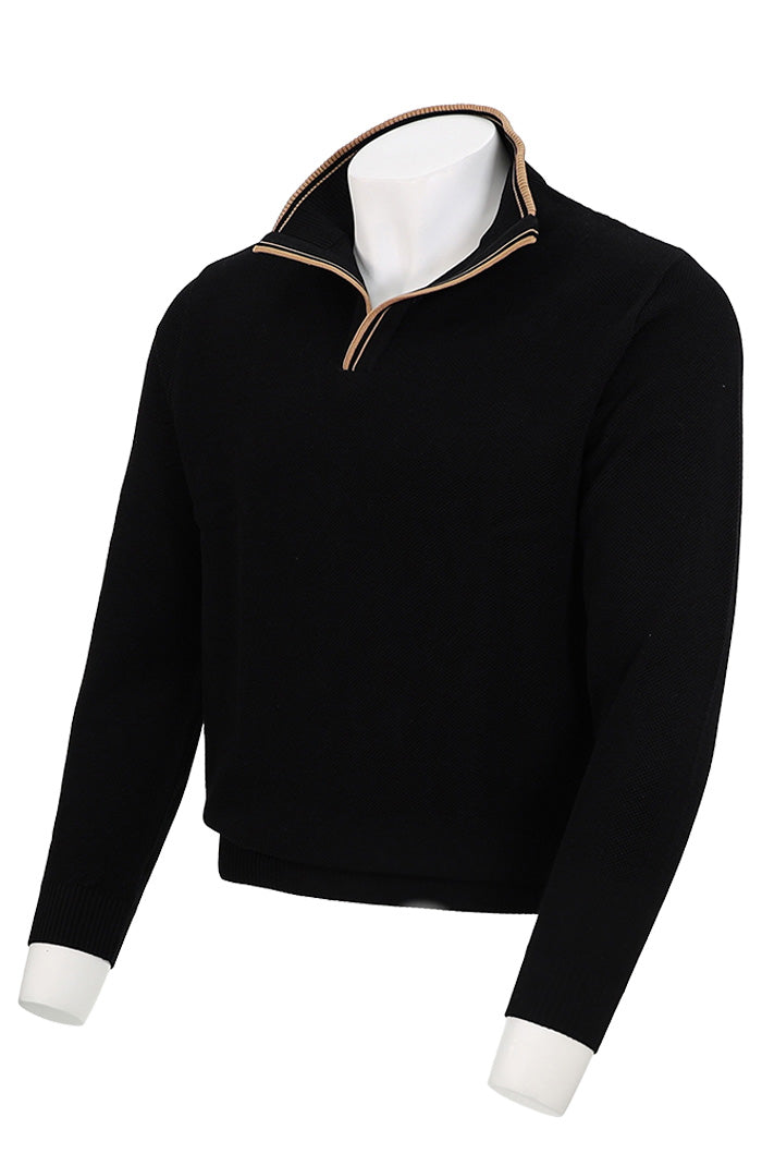 St. Croix Black Open Mock Sweater | Luxury Sweaters