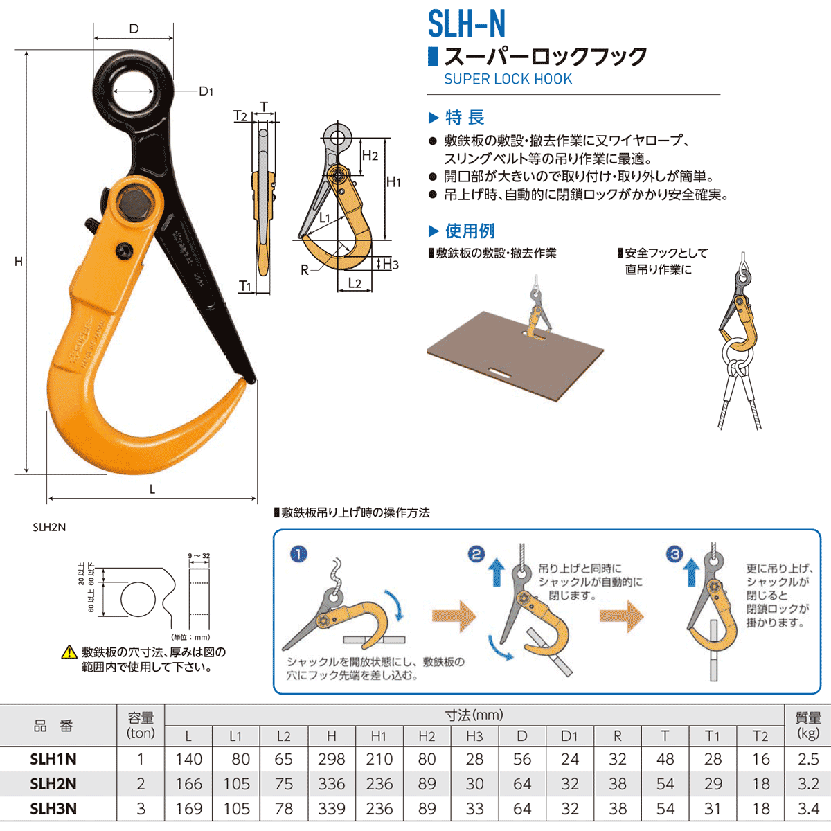 スーパーロックフックSLH（ワイヤ・チェーンカスタム）敷鉄板吊り用