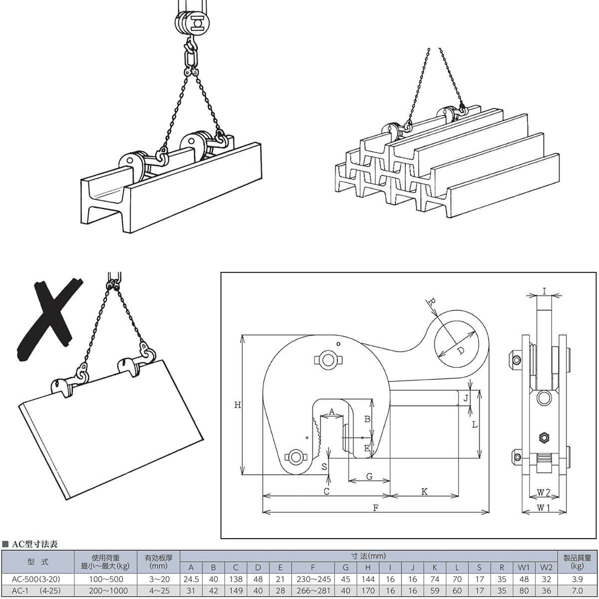 AC型：イーグルクランプ 鉄鋼用 クランプ 縦つり用 – モノツールプラス
