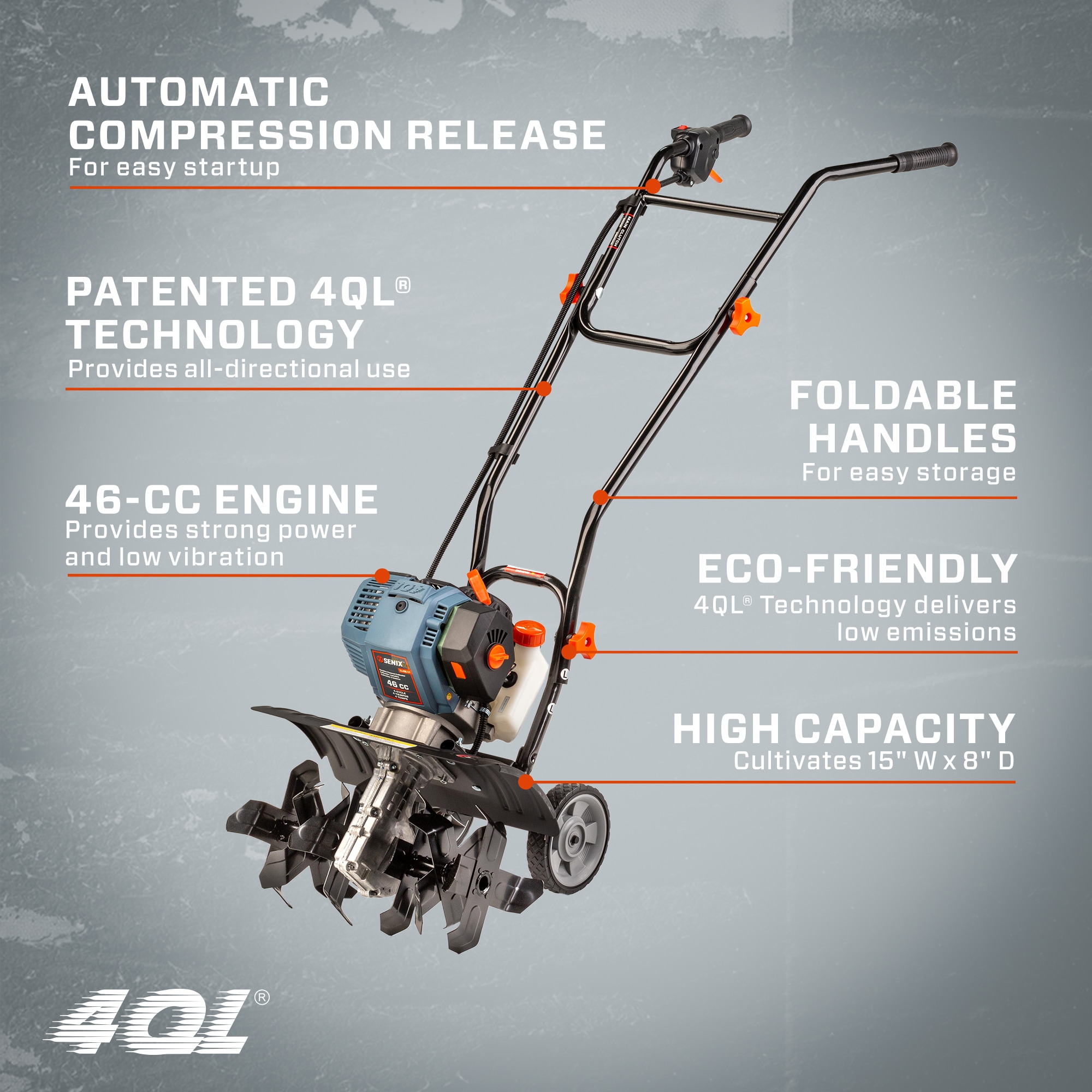 SENIX 46-cc 4-cycle 15-in Forward-rotating Gas Cultivator in the