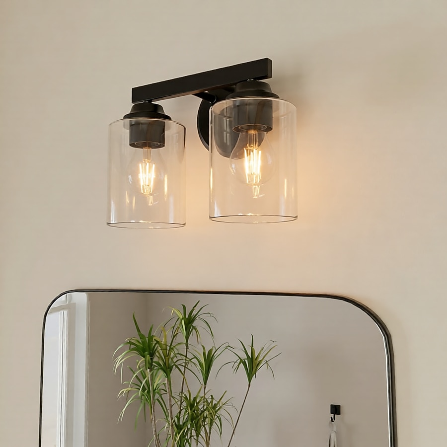 allen + roth Emeryson 14-in 2-Light Brushed Black Transitional