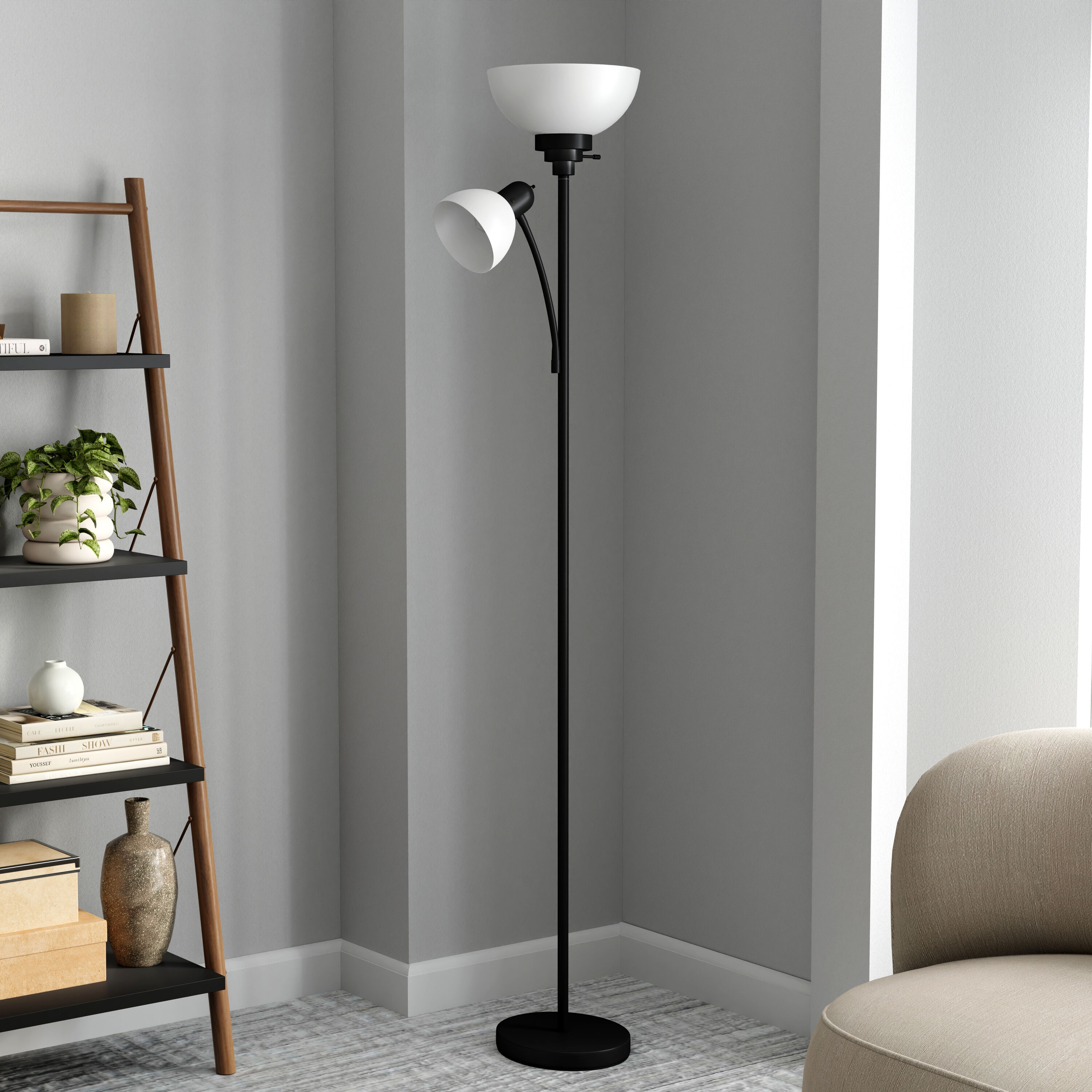 Style Selections 71-in Black Torchiere with Side-light Floor Lamp