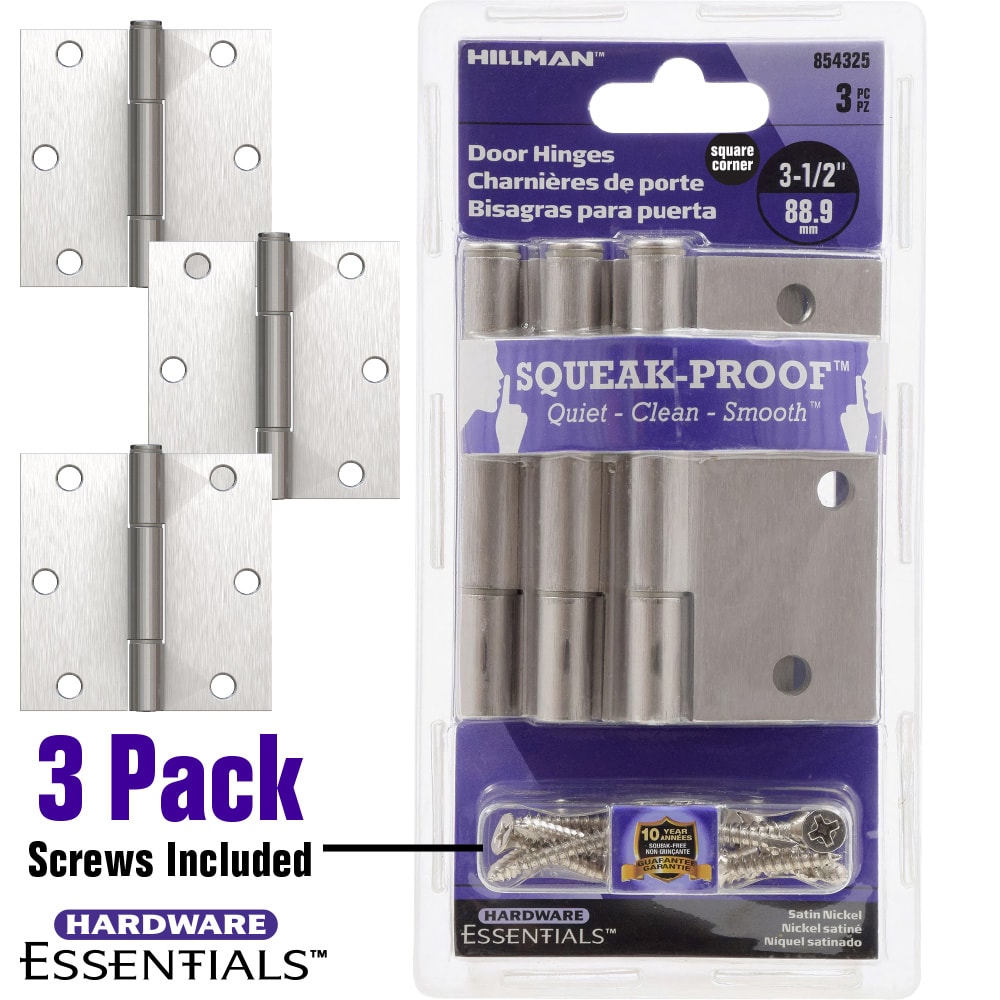 Hillman Squeak-Proof 3-1/2-in H x Square Satin Nickel Mortise