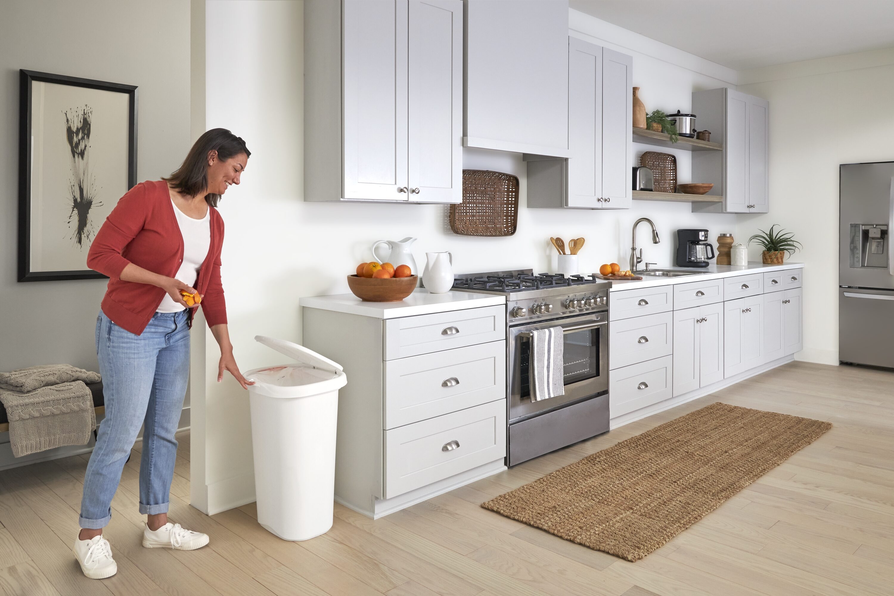 MOXIE 52-Quart White Plastic Indoor Kitchen Swing/Push Lid Trash