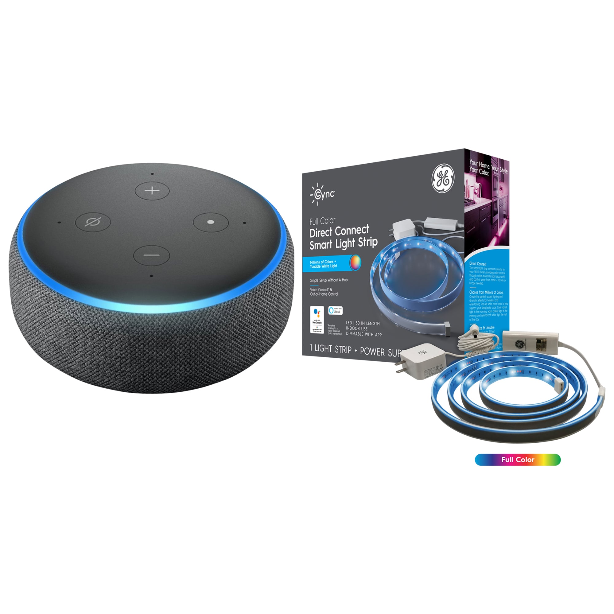 Shop Amazon Echo Dot - Charcoal (3rd Gen) + GE 80-in Full Color