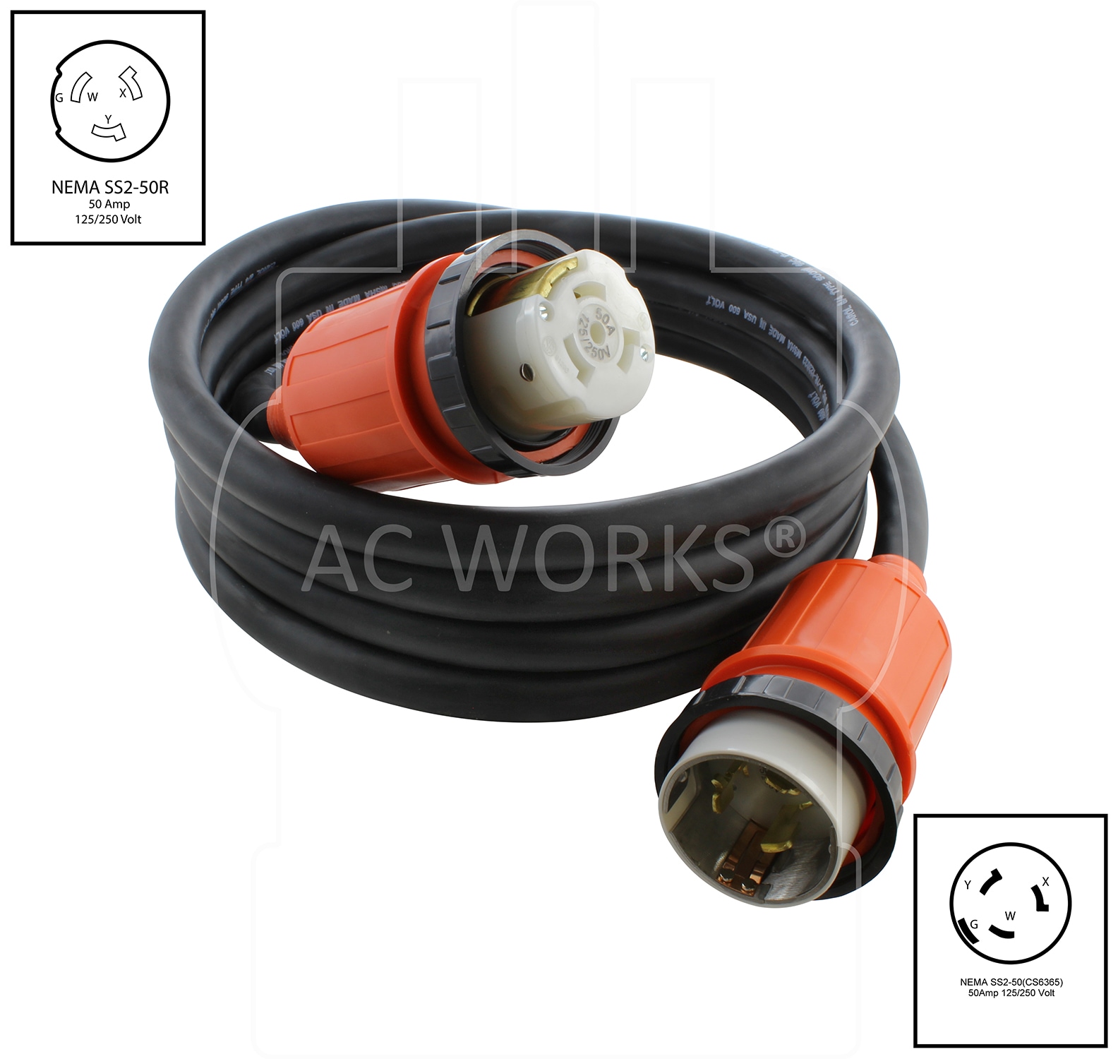 AC WORKS NEMA SS2-50 Cord 100-ft 6/4 4-Prong Black Indoor/Outdoor