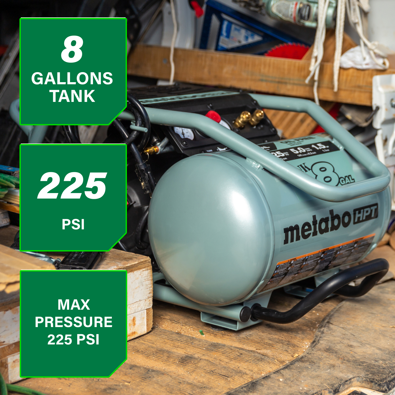 Metabo HPT 8-Gallon Portable Electric 225 PSI Horizontal Air