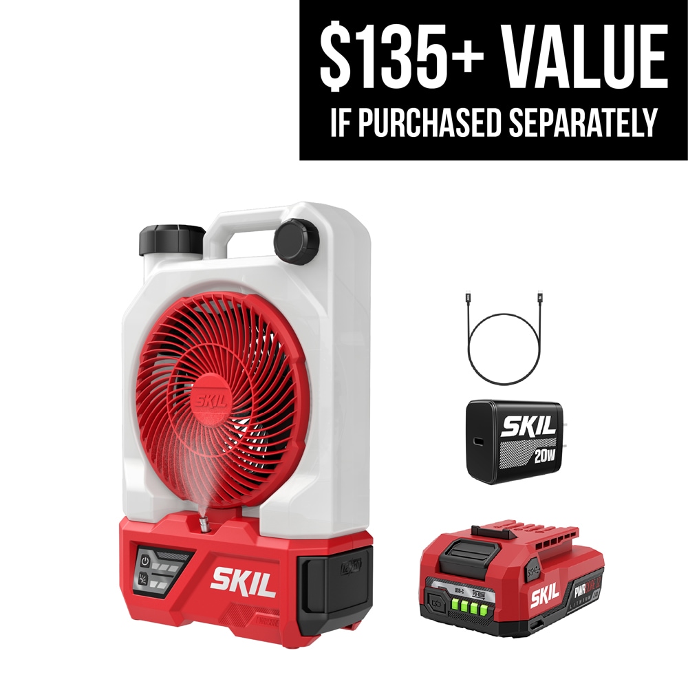 SKIL 7-in 12 -Volt Indoor/Outdoor Red Misting Personal Fan Charger
