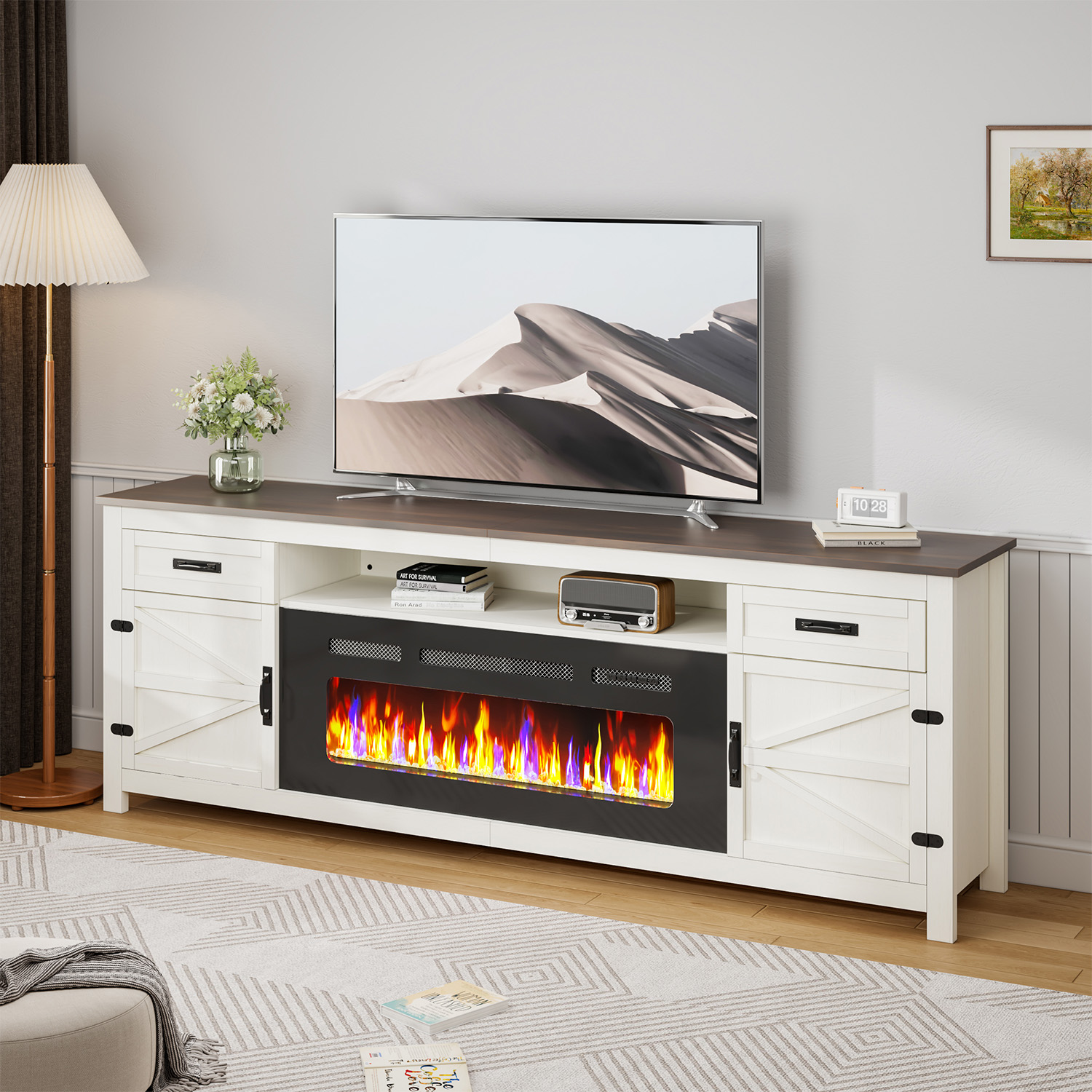 AOXUN 70-in W Gray TV Stand with LED Electric Fireplace H21033GR+