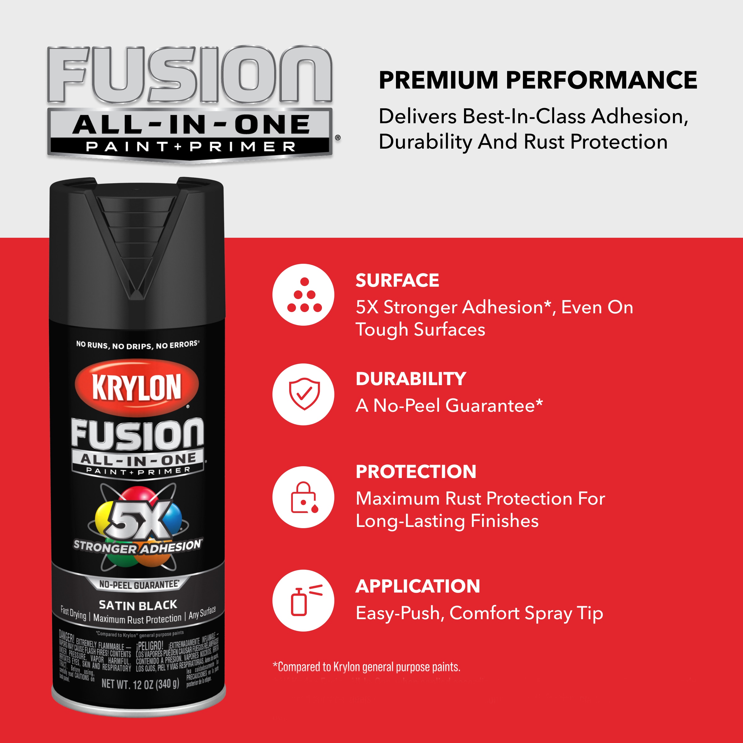 Krylon Fusion All-In-One Satin Black Spray Paint and Primer In One