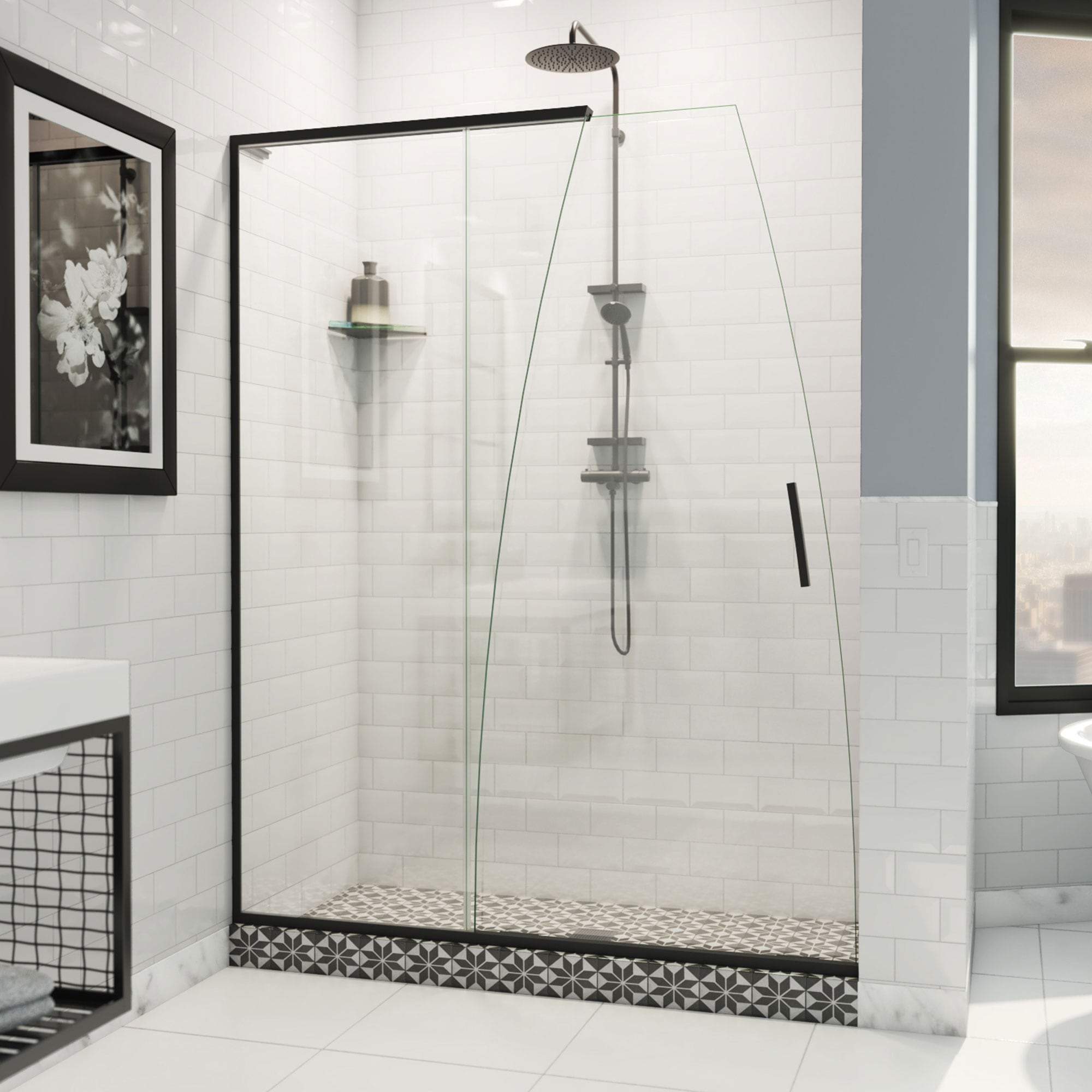 DreamLine Crest Matte Black 58-in to 60-in W x 76.625-in H