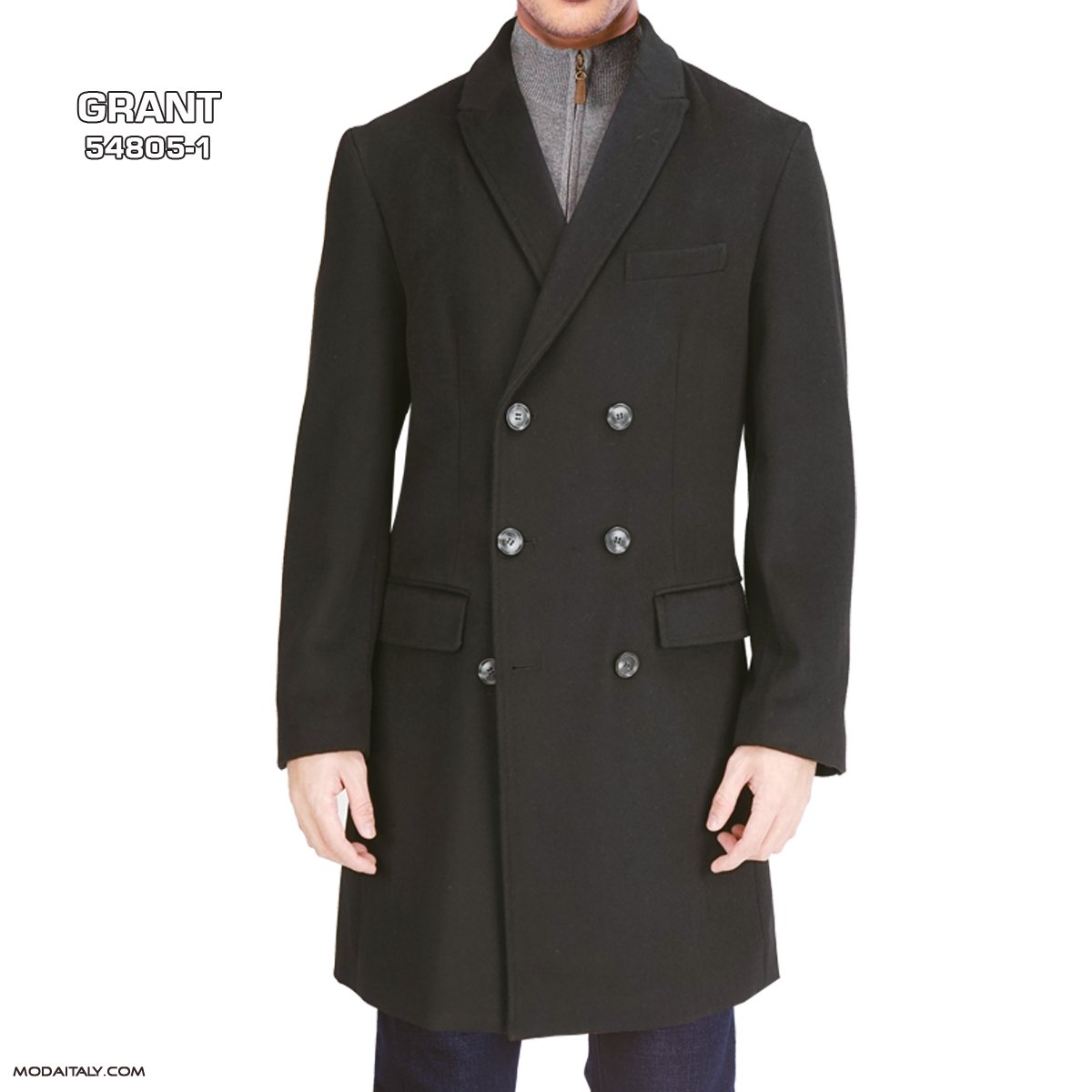 Grant Black Double Breasted Wool/Cashmere Jacket - Moda Italy Fashion