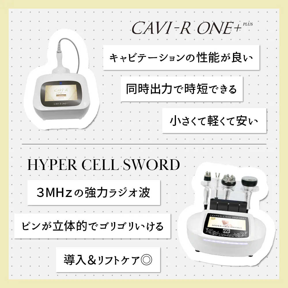 大人気キャビテーションマシン「CAVI-R ONE+」と「HYPER CELL SWORD