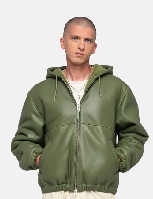 Stussy Work Olive Green Shearling Jacket - MotoCollection