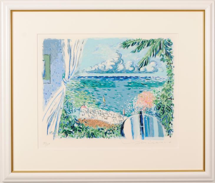 海の絵画をシルクスクリーンの版画で制作した平野琳人の海の絵「白い