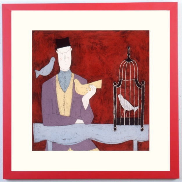 アノラ・スペンスが銅版画で制作した絵「紳士と鳥かご」を購入