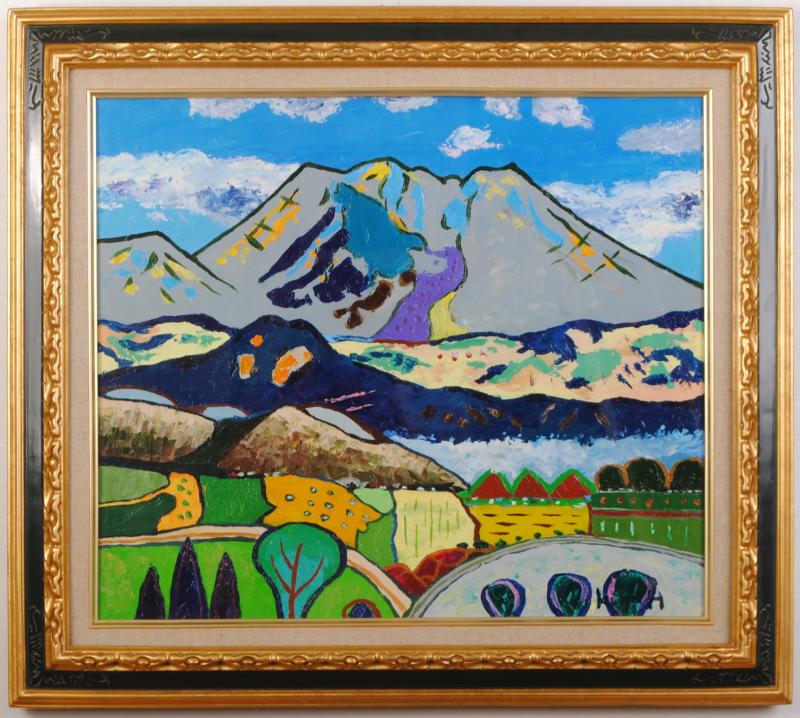 油絵の絵画で半沢国雄が描いた阿蘇の絵の油絵「根子岳」をご購入