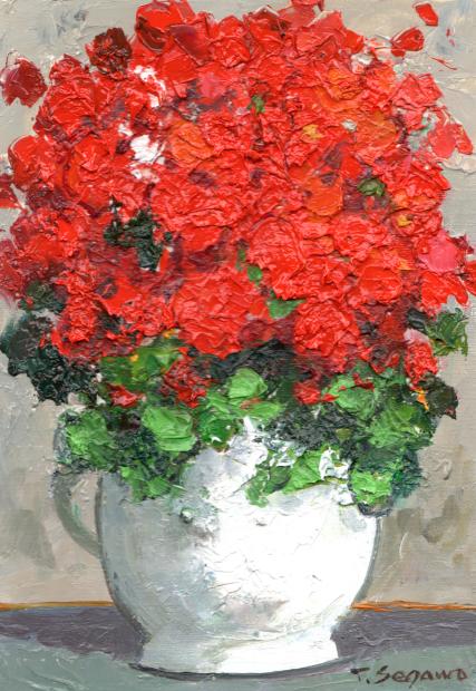 油絵の絵画で瀬川竜夫が描いた花の絵の油絵「赤い花」をご購入