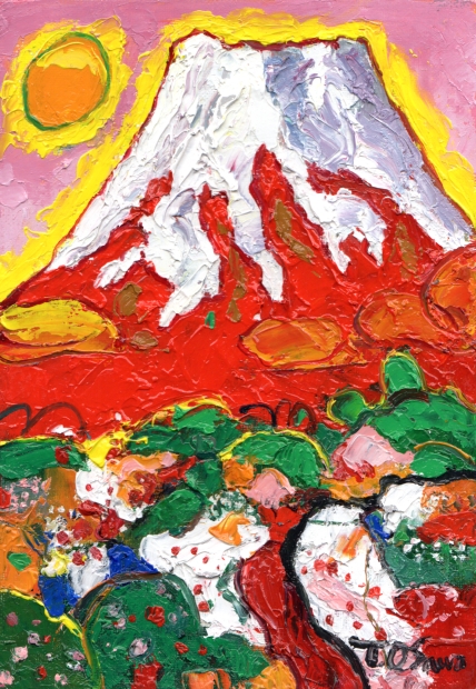 富士山の絵を油絵の絵画で描いた大沢武士の富士山の絵「赤富士・28」を