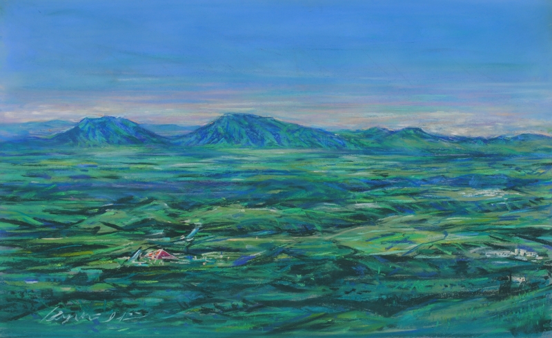 絵画のパステル画で石井清が描いた阿蘇の風景画「阿蘇五岳遠望」を通販