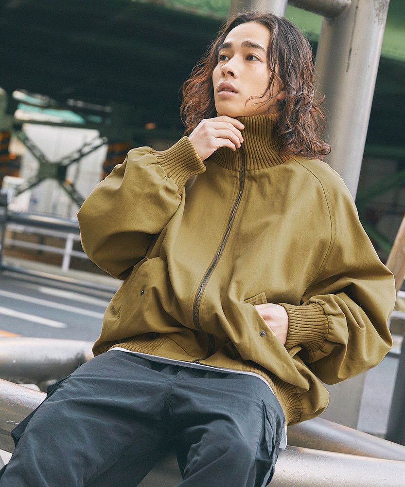 オーバーサイズリブハイネック フェイクレザー/ダック ブルゾン | MSG