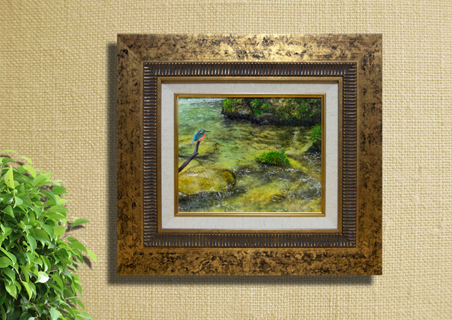 カワセミの油絵 ”水辺のカワセミに魅せられて” 百瀬太虚「水辺の詩」F3