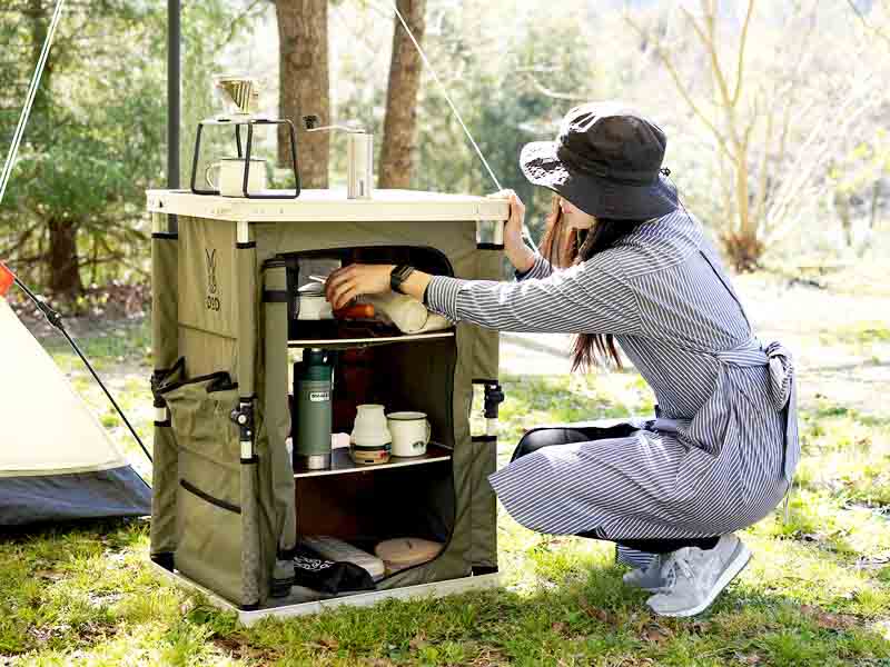 マルチキッチンテーブル DOD】散らかりがちな小物の収納に超便利