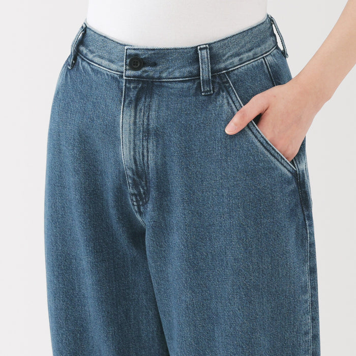 Women's Kapok Blend Denim Wide Tapered Pants | Denim | MUJI Canada