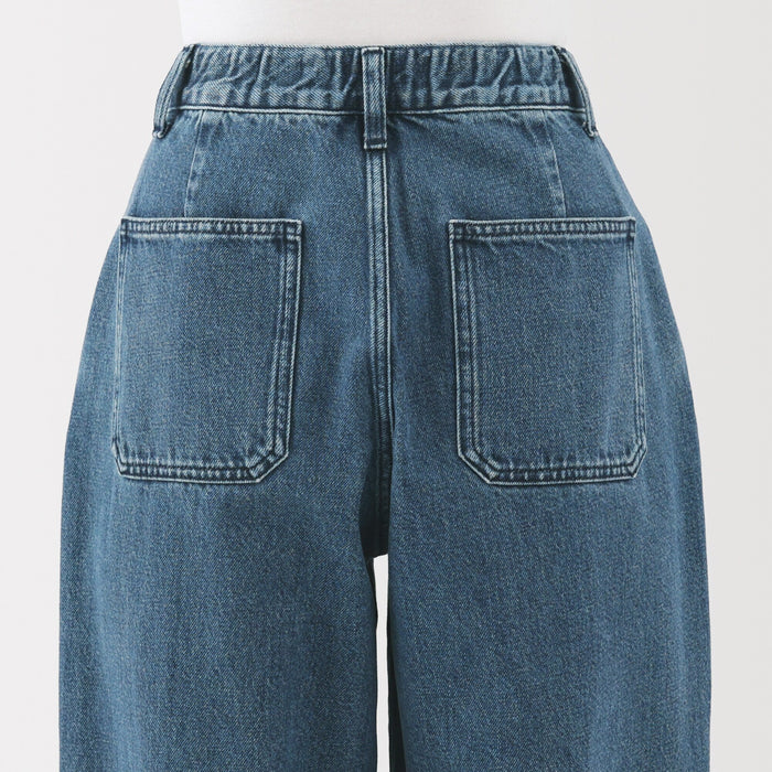 Women's Kapok Blend Denim Wide Tapered Pants | Denim | MUJI Canada
