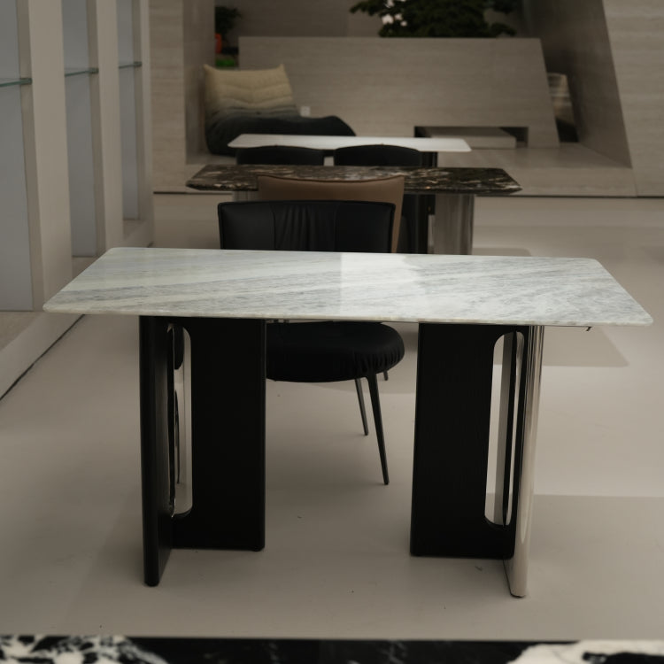 デザイナーズ天然大理石ダイニングテーブル ナチュラルグレー天板が